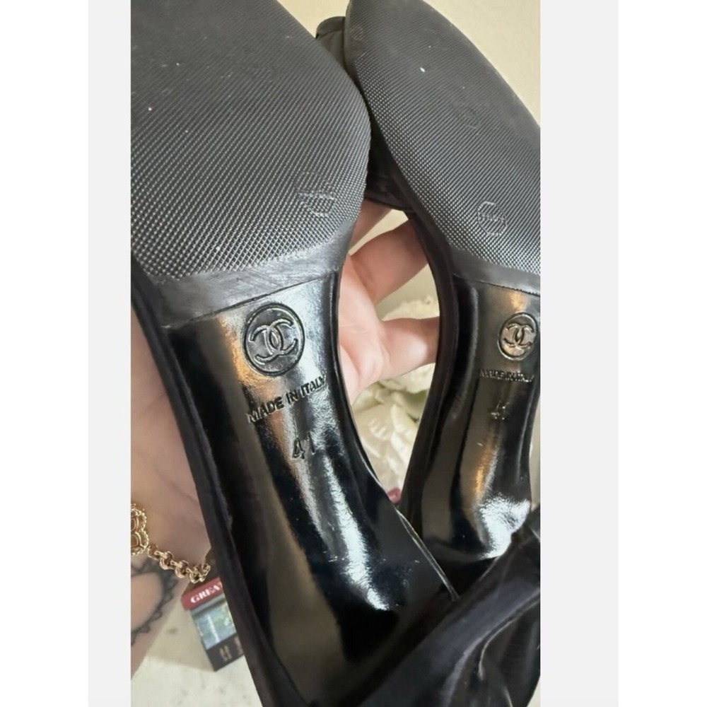 CHANEL S/S 2005 Leather Bow Sandals Mules Open Toe Sandals Heels Shoes 41 - Picture 7 of 8